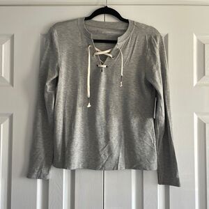 Beyond Yoga Lace-Up Super Soft Pullover Sweatshirt Gray NWT XS & Large